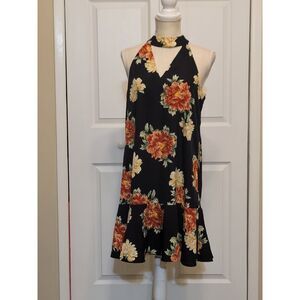 Anthropologie Entro Black Floral Halter Dress Size Medium